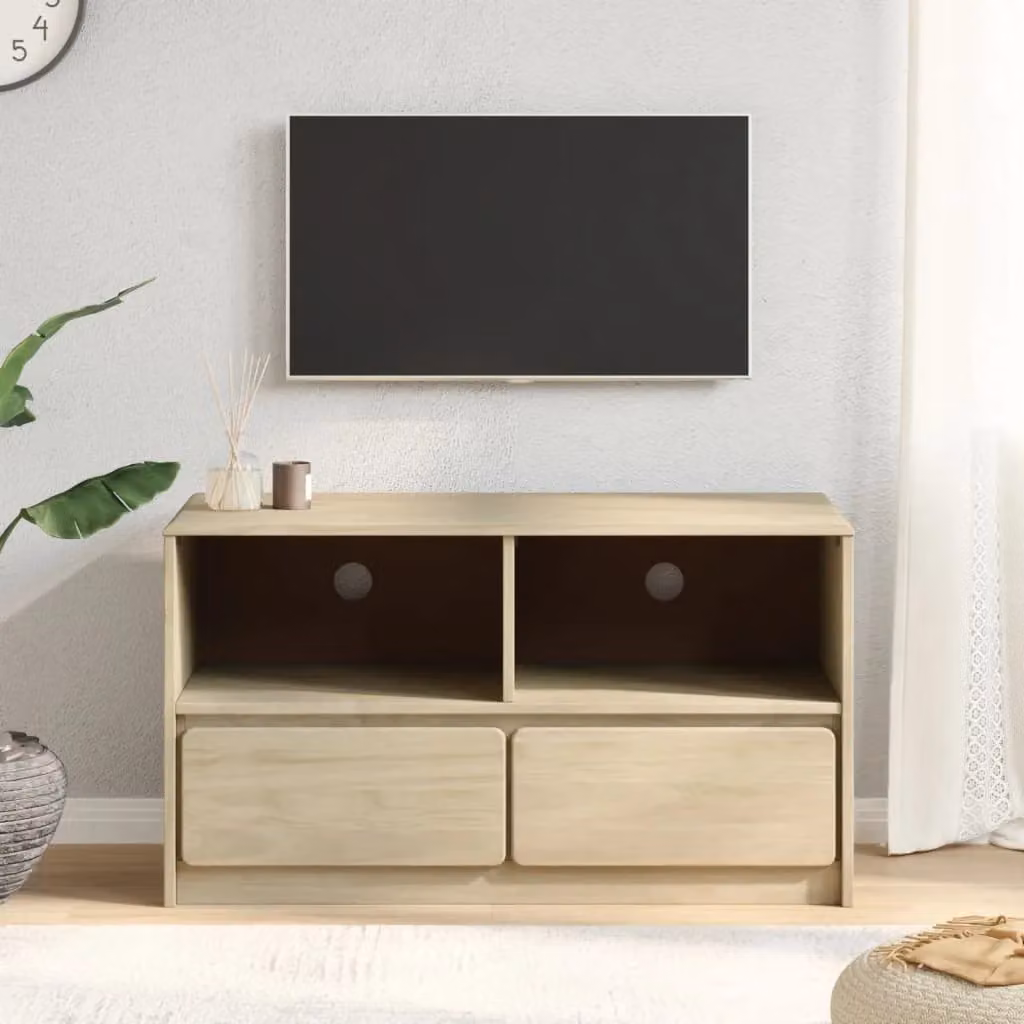 Berkfield Home SAUDA Oak TV Cabinet in Brown, Solid Wood Pine, W/D/H: 99 x 43 x 55 cm – 3