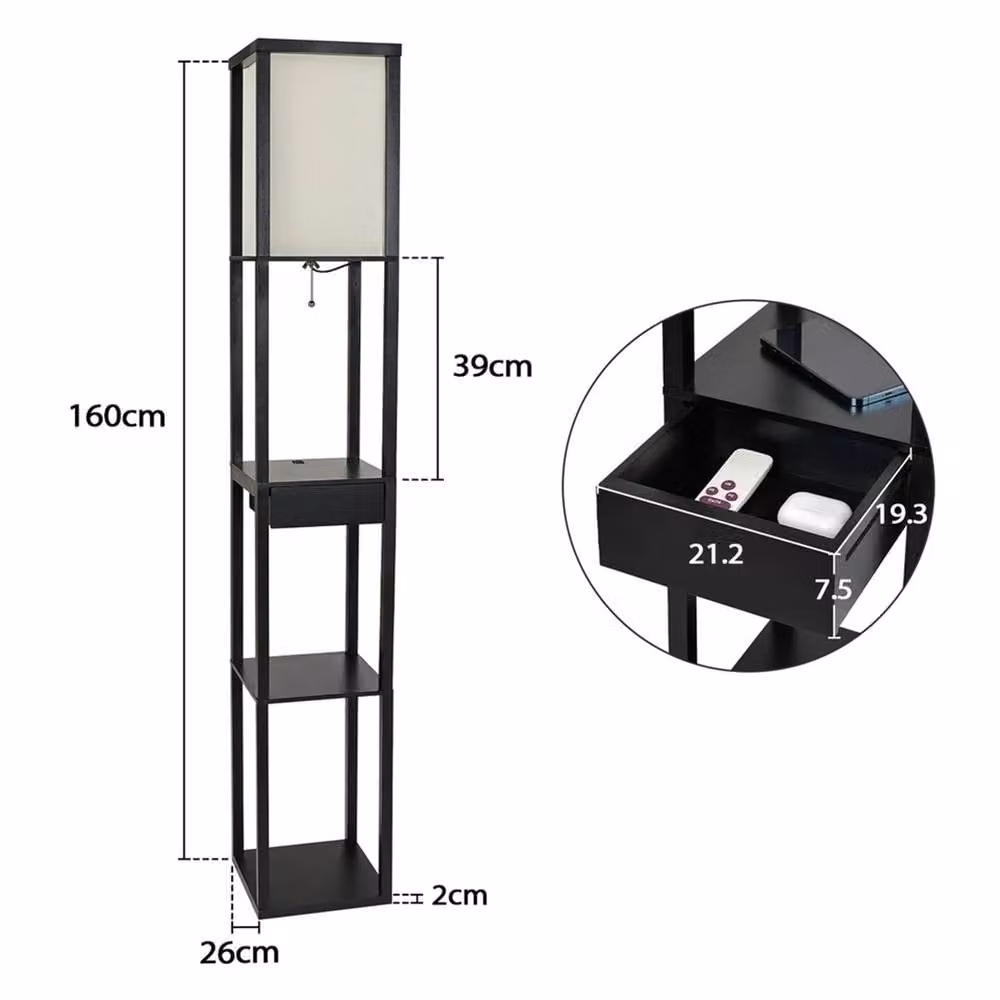 Kelvenix Black Wooden Floor Lamp with Standing Reading Shelf – 2