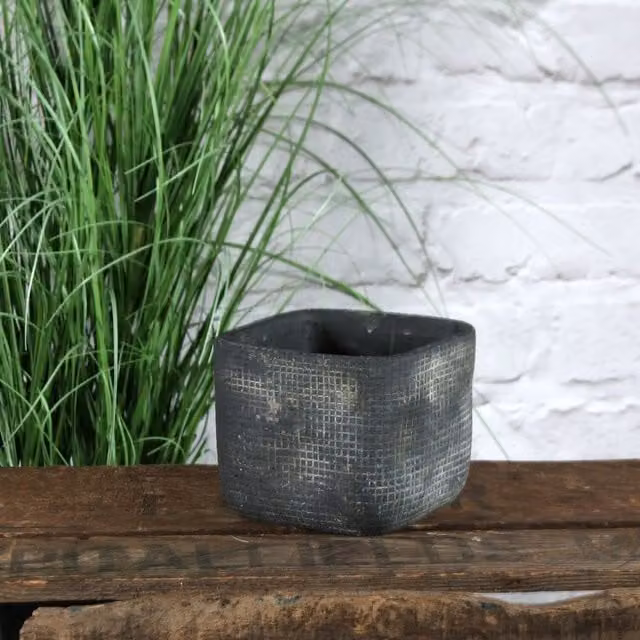 Kingsbury Gifts Geometric Modern Ceramic Plant Pot, Grey, W/D/H: 11 x 11 x 11 cm