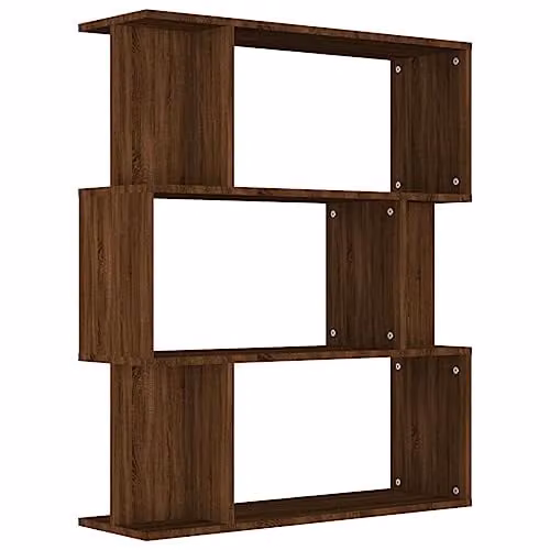 vidaXL Oak Contemporary S-Shape Bookcase and Room Divider, Brown, W/D/H: 80 x 24 x 96 cm – 1