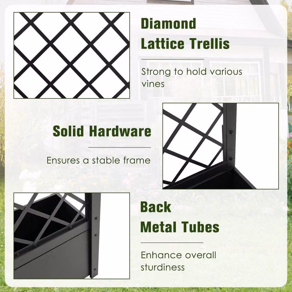 Havendro Black Metal Raised Garden Bed with Trellis for Climbing Plants – 3