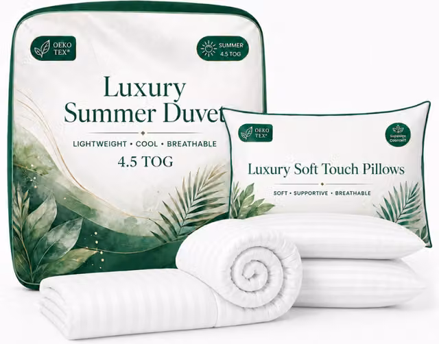 Opulent Home White Summer Duvet and Pillow Set, 1.5 Tog, Hollow Fibre, Allergy Friendly and OEKO-TEX Certified