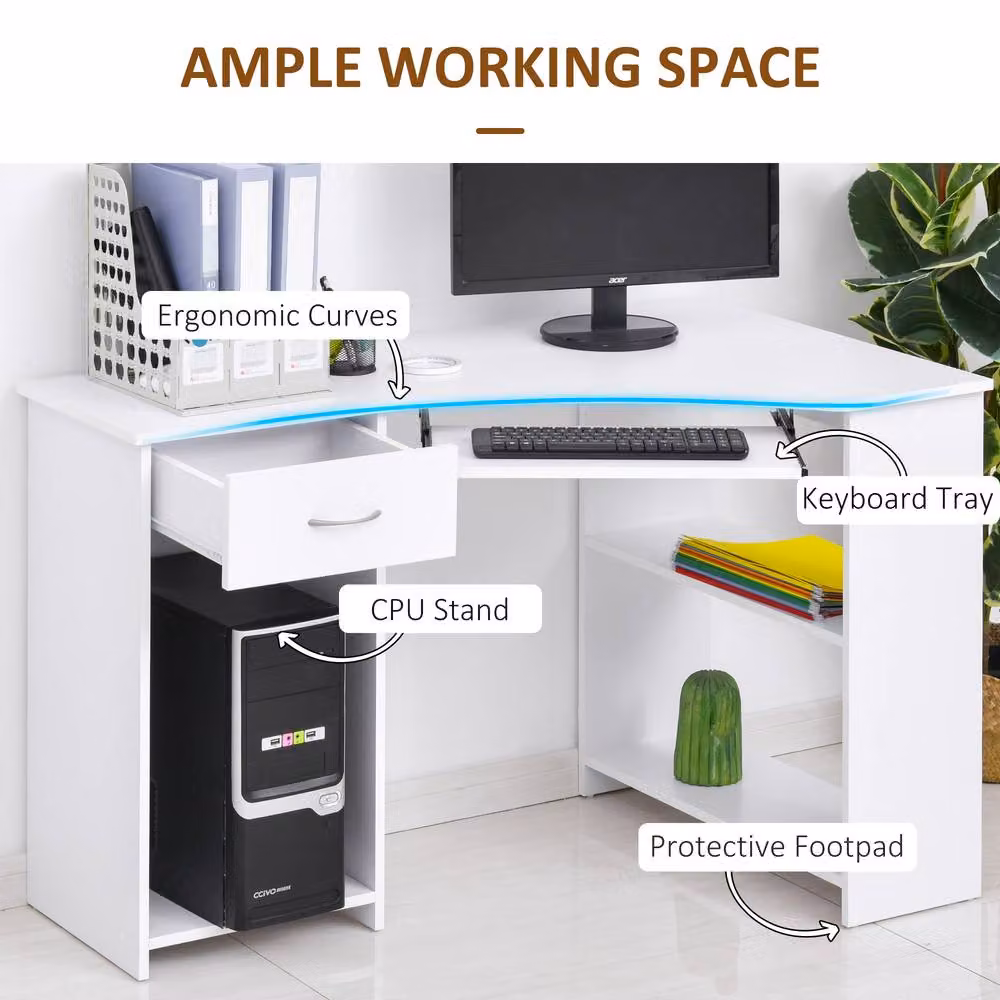 STILVORA Modern L-Shaped Corner Desk with Shelves and Drawer in White – 4