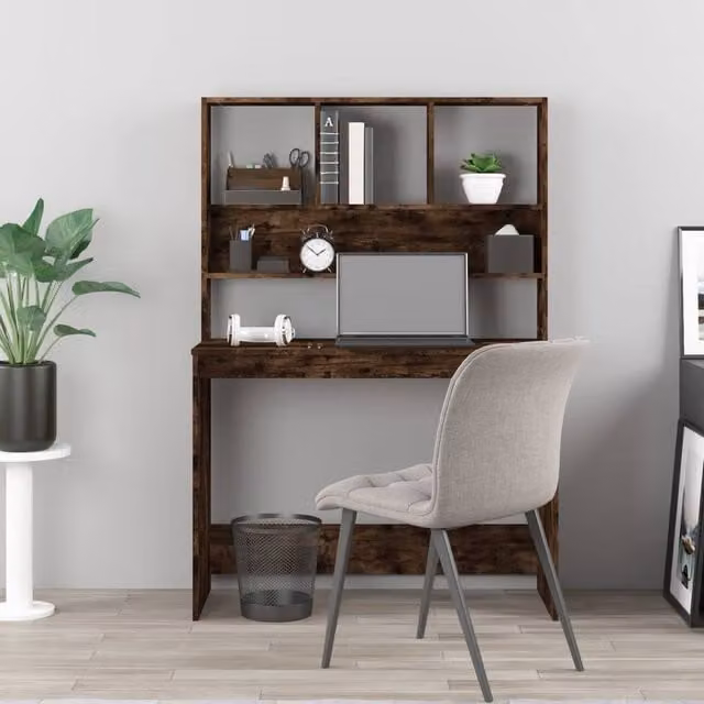 Berkfield Home Modern Writing Desk with Shelves in Smoked Oak Brown, W/D/H: 102 x 45 x 148 cm