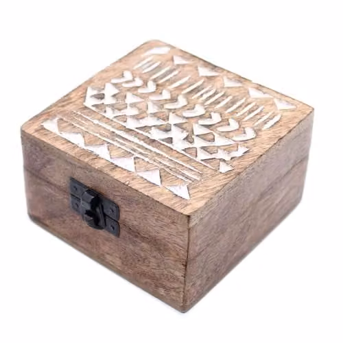 Ancient Wisdom White Washed Solid Wood Aztec Design Box in Brown – 1