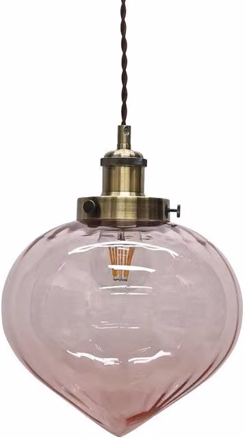 First Choice Lighting Layla Pink Glass Easy Fit Pendant Shade with Antique Brass Detail