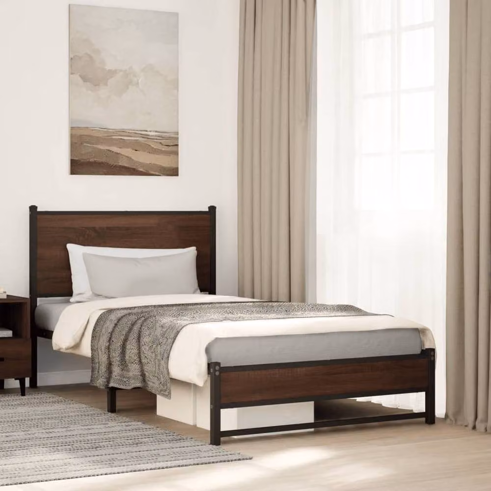 Berkfield Home Metal Bed Frame in Brown Oak, W/D/H: 100 x 200 cm – 2