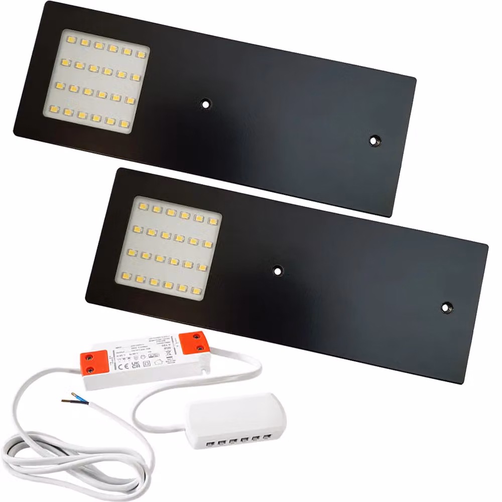 Loops 2x Matt Black Ultra-Slim Rectangle Under Cabinet Kitchen LED Light and Driver Kit with Natural White Light – 4