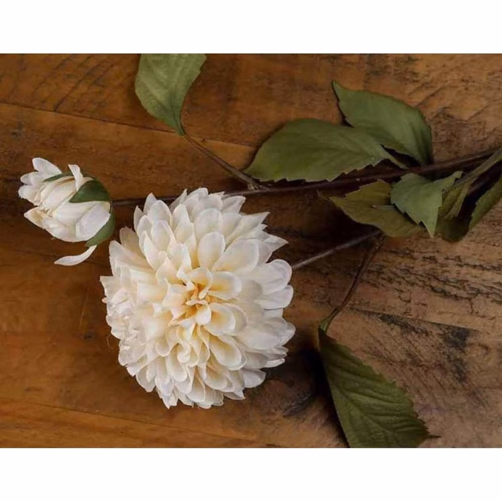 Lemon Pavilion White Dahlia Stem Artificial Plastic Plant, W28 x D28 x H62 cm – 3