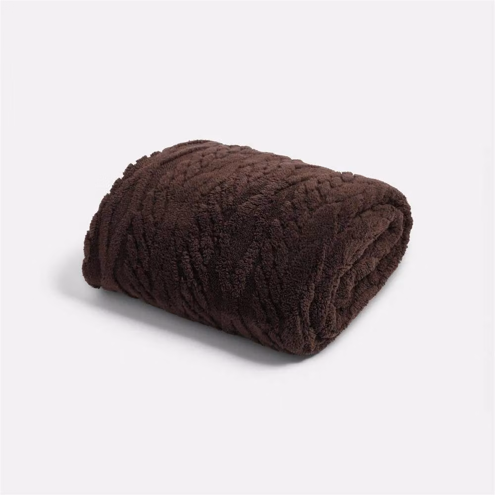 OHS Reversible Cable Knit Ultra Soft Sherpa Fleece Throw Blanket in Brown, W/D/H: 130 x 160 cm – 2