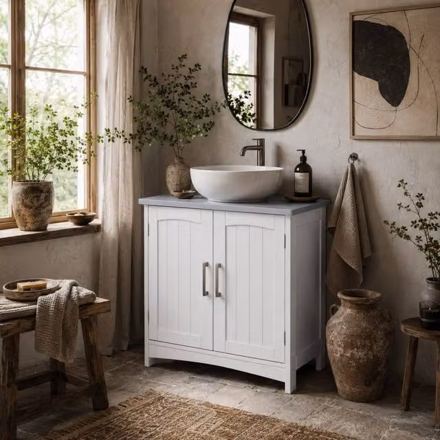 Wyld Haus Nebama Freestanding Bathroom Cabinet in White and Grey, W/D/H: 60 x 33 x 60 cm