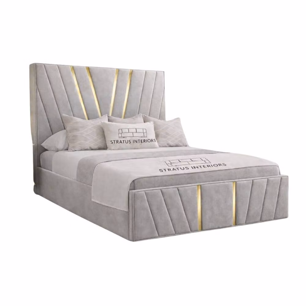 Stratus Interiors Grey Upholstered Velvet Bed Frame with Gas Lift Storage W/D/H: 90 x 190 x 127 cm – 2