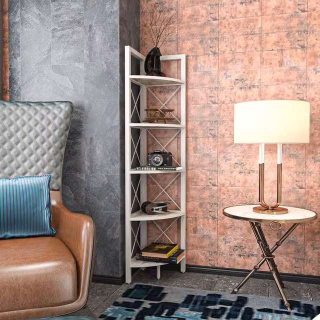 Decorotika Modern White Corner Shelving Unit with 5 Tiers