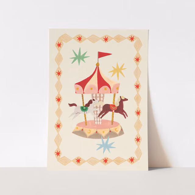 Kid of the Village The Magic Carousel Multicolour Fine Art Paper Print, W: 50 cm, H: 70 cm