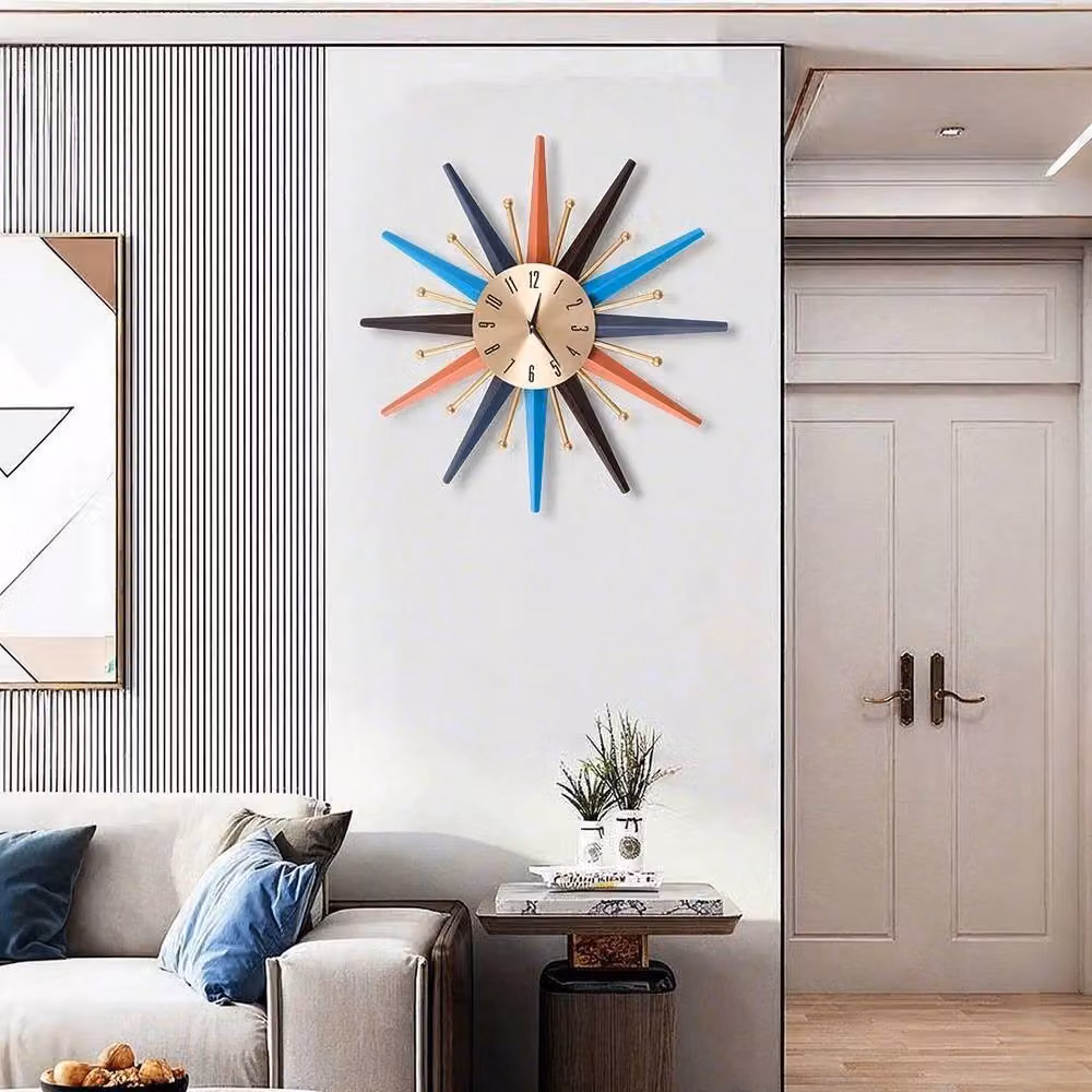 KORVIXA Mid-Century Geometric Metal Wall Clock in Multicolour, W/D/H: 100 x 100 x 1 cm – 2