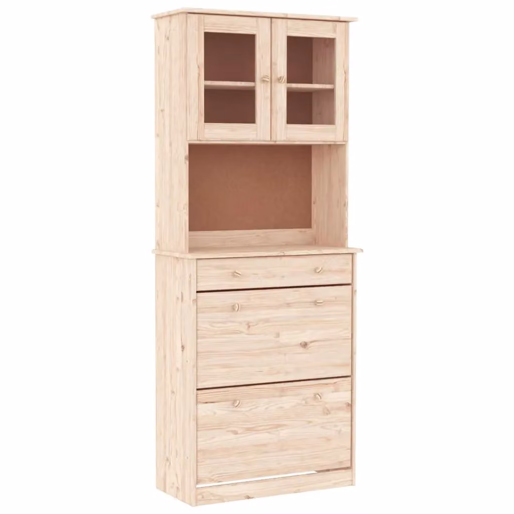 Berkfield Home ALTA Highboard in Brown Solid Pine with Glass Doors, W: 77 cm, D: 35 cm, H: 188 cm – 2