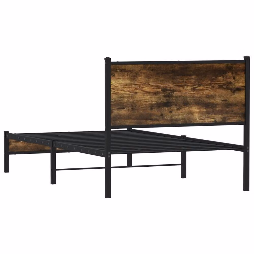 Berkfield Home Metal and Oak Bed Frame in Brown, W/D/H: 100 x 200 cm – 5