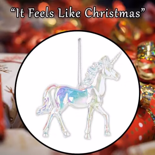 VFM e-Store Iridescent Acrylic Unicorn Christmas Tree Hanging Ornament, 12 cm – 7