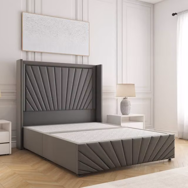 BSSPOKE Nola Divan Bed Frame with 54 inch Headboard in Grey Plush Velvet, W/D/H: 90 x 190 cm