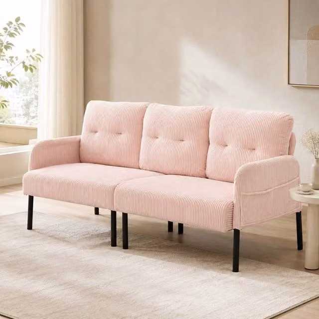 STILVORA Three-Seater Modern Upholstered Sofa in Pink with Solid Wood Frame – 1
