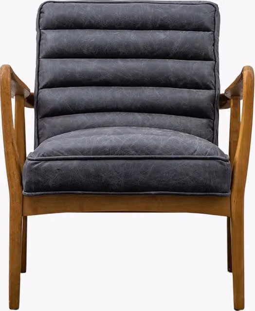 Perch & Parrow Mid-Century Scott Armchair in Black Leather with Oak Solid Wood Frame