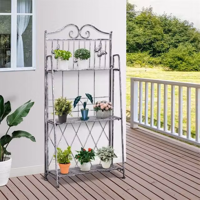 Havendro 3 Tier Metal Folding Plant Stand Display Rack in Silver – 1