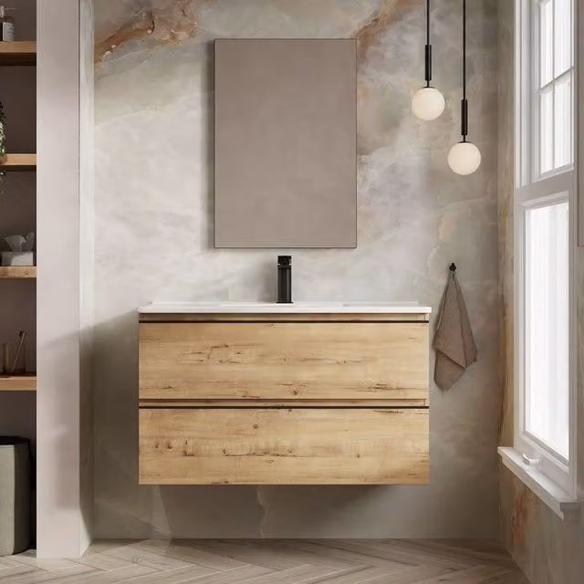 Banyetti Vatilla 1000mm Wall Hung Vanity Unit with Lira Basin in Ostippo Light Oak – 1
