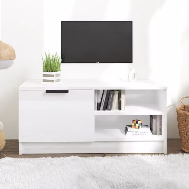 Berkfield Home High Gloss White Modern TV Cabinet, W/D/H: 80 x 35 x 36.5 cm