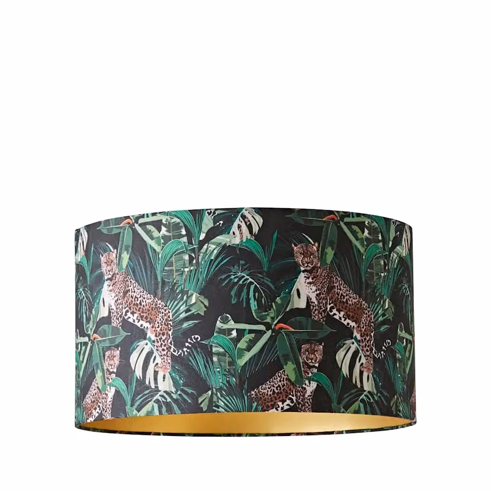ValueLights Addalyn Green Jungle Animal Print Fabric Cylinder Ceiling Lamp Shade with Gold Inner and Bulb – 5