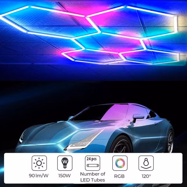ENER-J Hexagon RGB LED Ceiling Light Kit 150W, White and Multicolour, W: 145 cm – 1