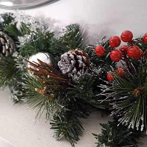 Premier 180cm Silver Dressed Christmas Garland with Berries, Pinecones and Baubles – 6