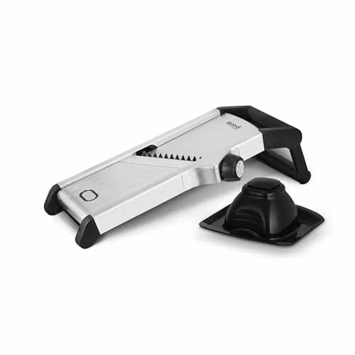 Tower Good Food in Partnership with Chef Mandoline Slicer with Adjustable Thickness, Multiple Blades and Non-Slip Base, Silver and Black – 1