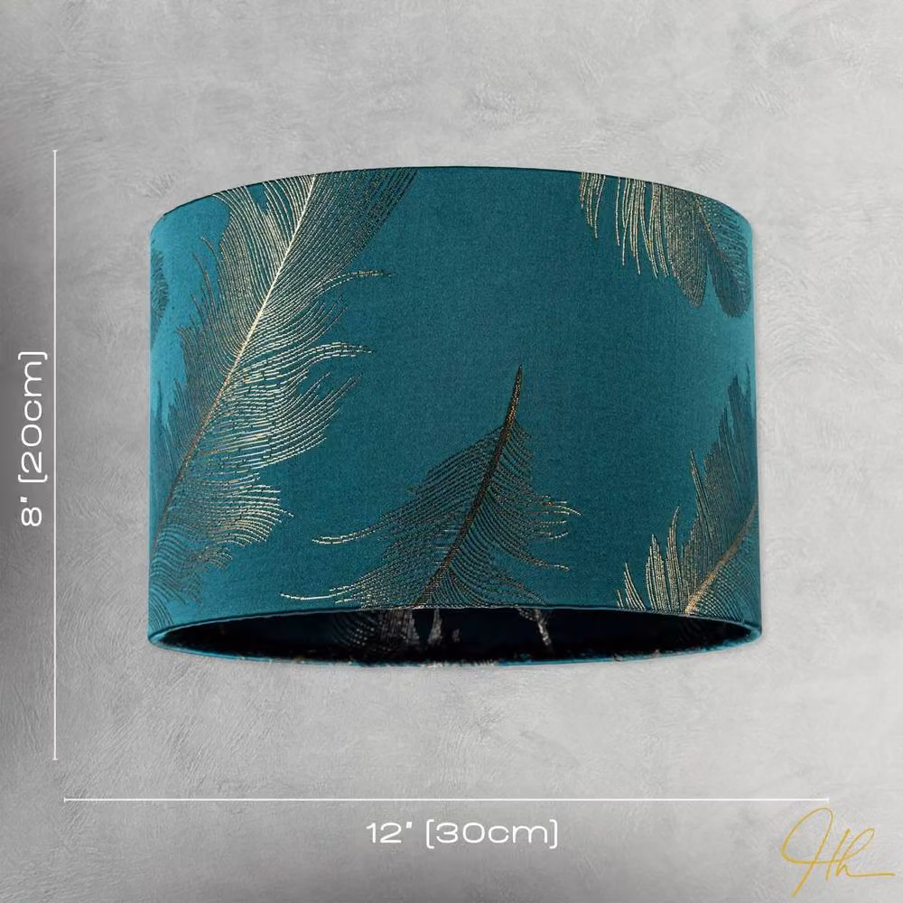 Happy Homewares Dark Emerald Green Cotton Jacquard Lampshade with Gold Foil Fern Design, Diameter: 30 cm – 5