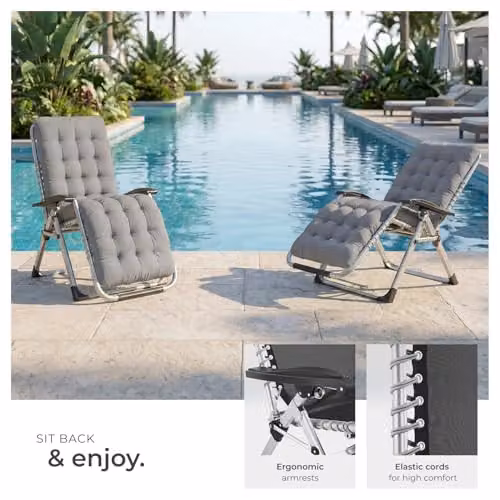 tectake Sun Lounger Cloud in Grey with Adjustable Backrest, Headrest and Side Tray – 5