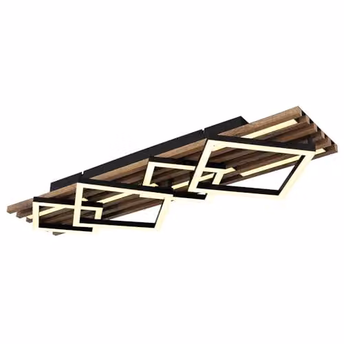 Globo Lighting Modern Square LED Ceiling Light in Black and Wood, 42 W, 2160 lm, Warm White, L x W x H: 82 x 31 x 9.5 cm