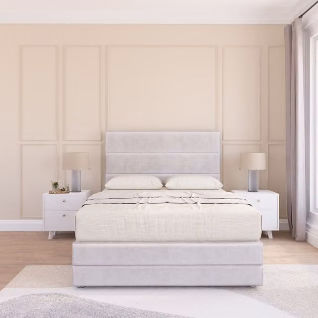 Sloomy Monaco Divan Bed Set with Matching Footboard in Silver Plush Velvet, W/D/H: 90 x 190 cm