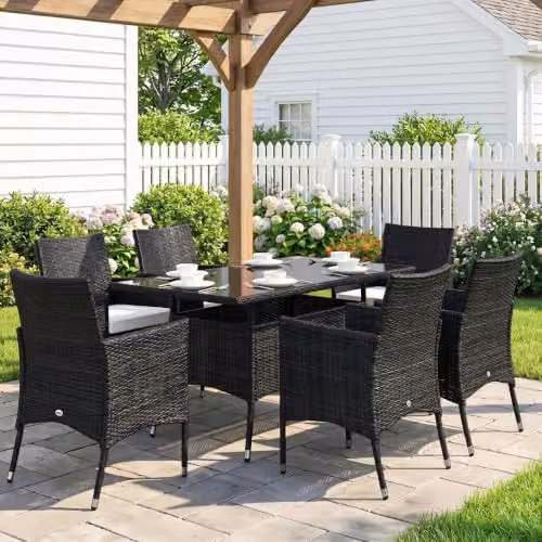 Outsunny 7-Piece Black Rattan Garden Furniture Dining Set – 8