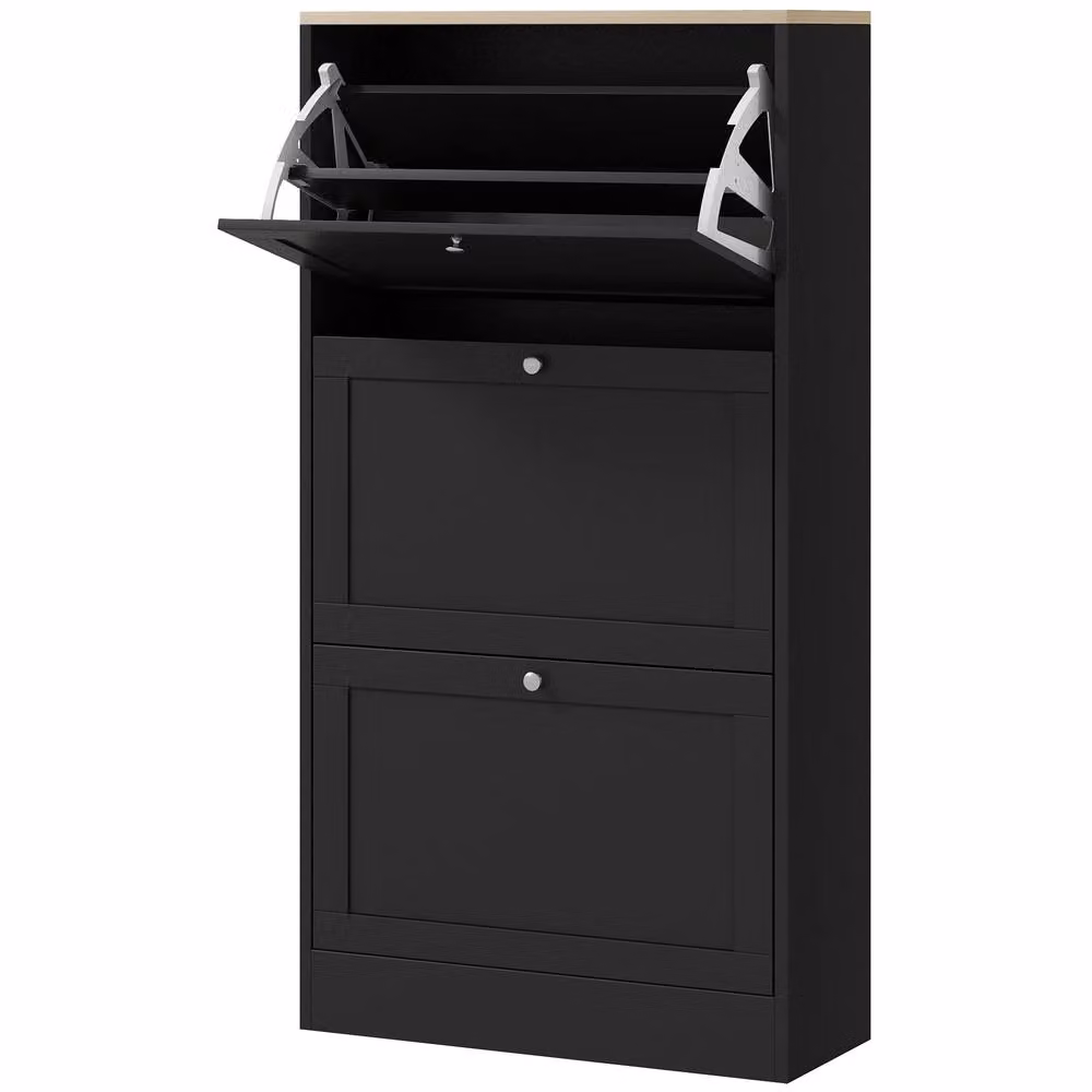 STILVORA Modern Black Shoe Cabinet with Three Tilting Compartments – 4
