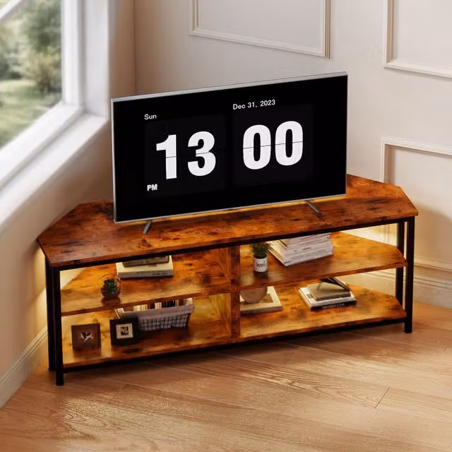 Levede Modern Wooden TV Cabinet with RGB LED Light in Brown and Black, W: 120 cm, D: 36 cm, H: 45 cm