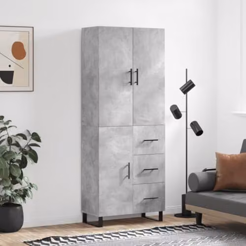 vidaXL Modern Highboard in Concrete Grey with Hinged Doors and Drawers, W/D/H: 69.5 x 34 x 180 cm – 2