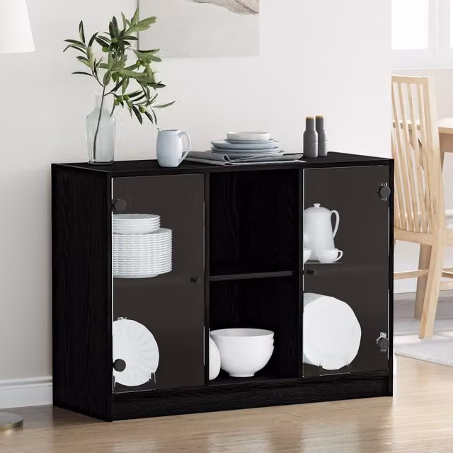 Berkfield Home Black Oak Sideboard, W/D/H: 102 x 37 x 75 cm