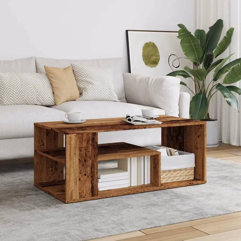 Berkfield Home Rustic Brown Coffee Table in Engineered Wood, W/D/H: 100 x 50 x 40 cm – 3