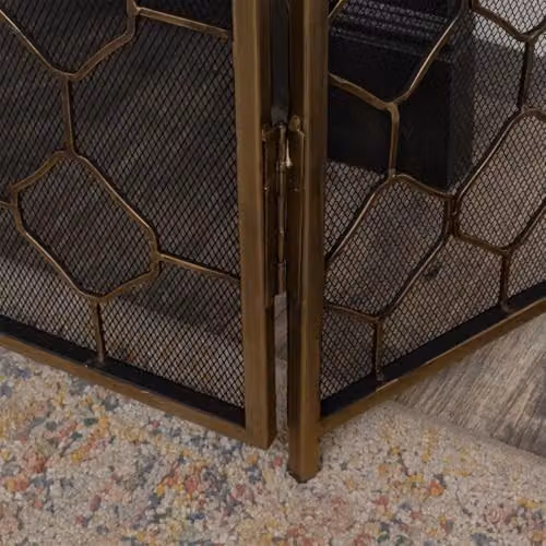 Melody Maison Antique Gold Geometric Metal Fire Screen, H 106 cm x W 62.5 cm – 3