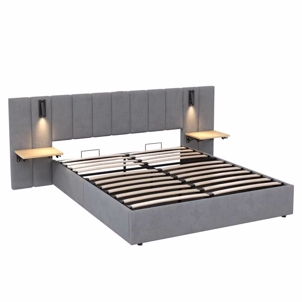 FORGEVIO Modern Upholstered Cot Bed in Grey with Storage, USB Charging Port and Integrated Reading Light, W/D/H: 120 x 60 cm – 2