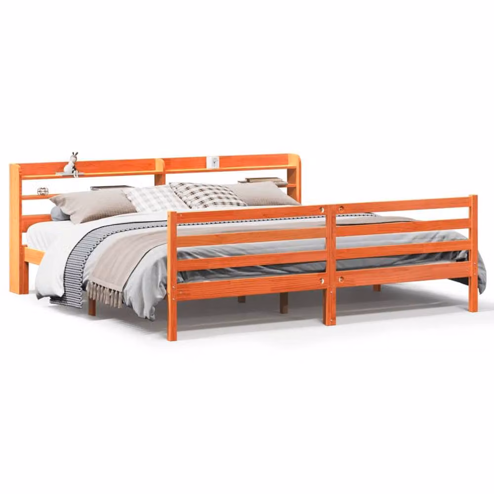 Berkfield Home Super King Solid Wood Pine Bed Frame in Wax Brown, W/D/H: 180 x 200 cm – 2