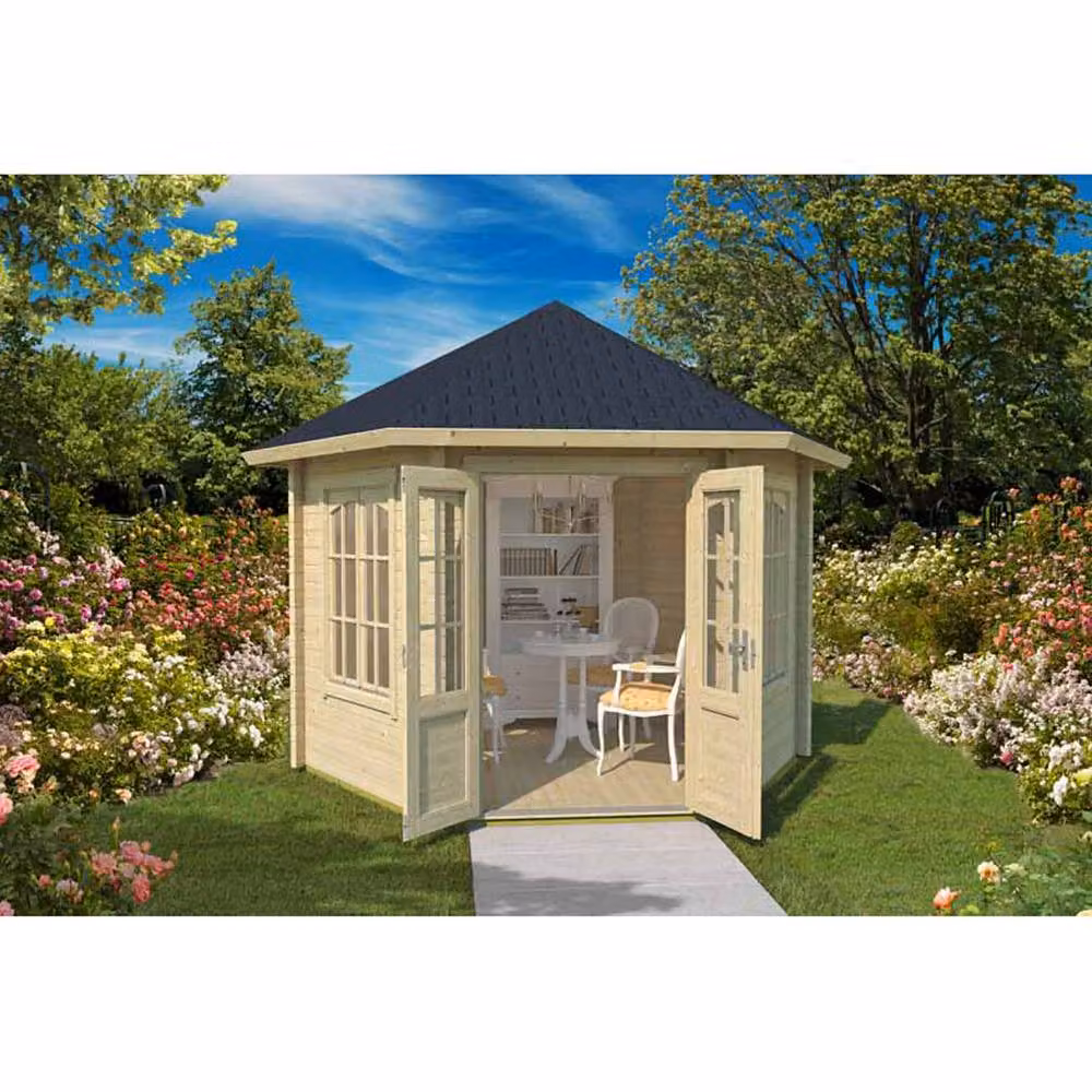 Lasita Maja Ltd Rivera 44 Log Cabin Garden Room and Home Office in Natural, W: 363.7 cm, D: 420 cm, H: 318.1 cm – 3