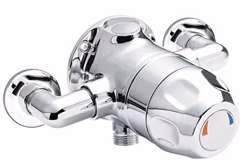 Nuie VSQ1 Commercial Modern Exposed Sequential Thermostatic Shower Valve with Round Handle, Chrome