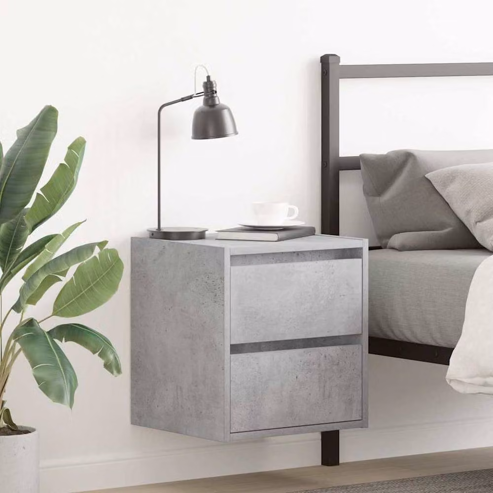 Berkfield Home Wall-mounted Bedside Cabinets, 2 Pieces, Concrete Grey, W/D/H: 38 x 34 x 40 cm – 2