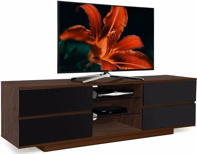AVITUS Modern Walnut and Black TV Cabinet for up to 65 inch TVs, W/D/H: 158 x 40 x 48 cm