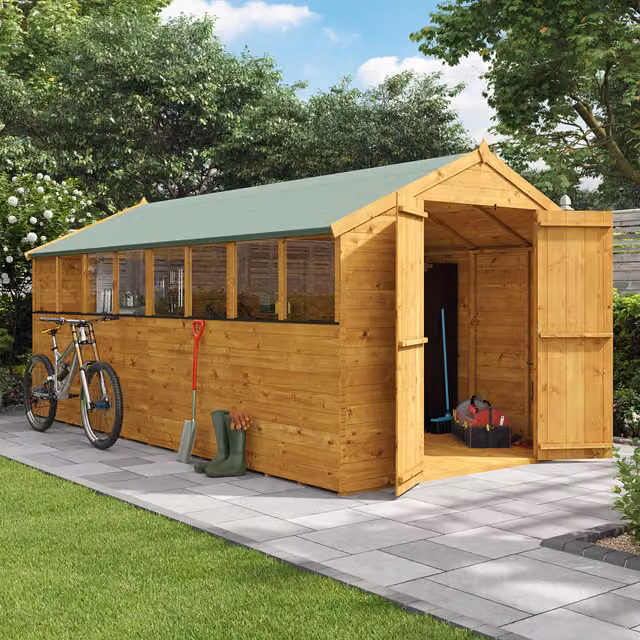 BillyOh Rustic Brown Wooden Apex Gable Shed with Windows, 16x8 Ft